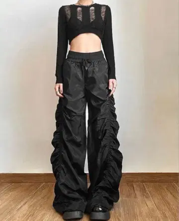 블랙 워크팬츠 카고팬츠 와이드 셔링 모프 팬츠 KSG