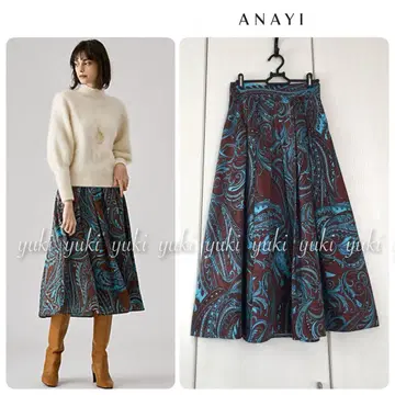 ANAYI 빅 페이즐리 프린트 플레어 스커트