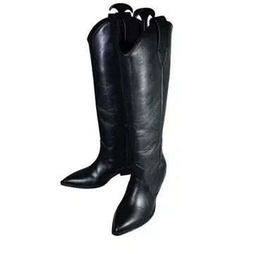 컨디션 최상 MOUSSY 웨스턴 부츠 M 롱 사이드 지퍼 가죽 블랙