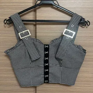 pium 프론트 후크 뷔스티에 블랙 체크