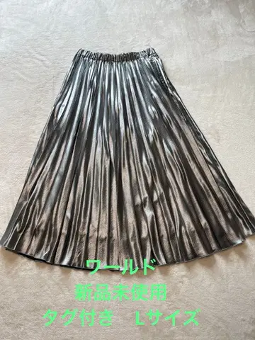 월드 실버 플리츠 롱 스커트 (L) 미사용 새상품
