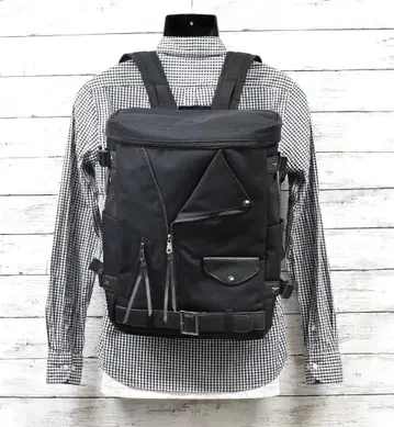 미사용 백팩 라이더스 디자인 상자형 캔버스 원단 블랙 대용량