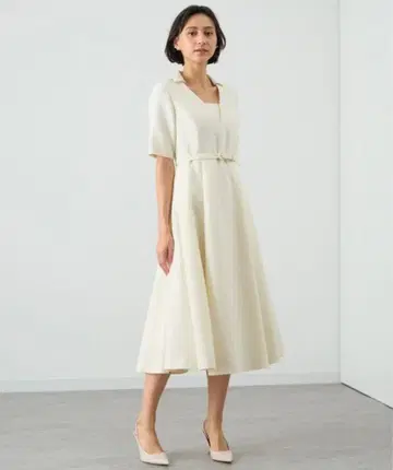 아나이 실크울 벨트 플레어 원피스