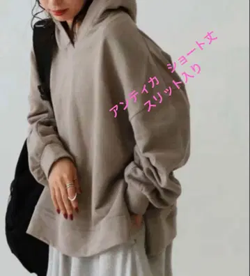 안티카 V넥 후드 부착 후드티 베이지