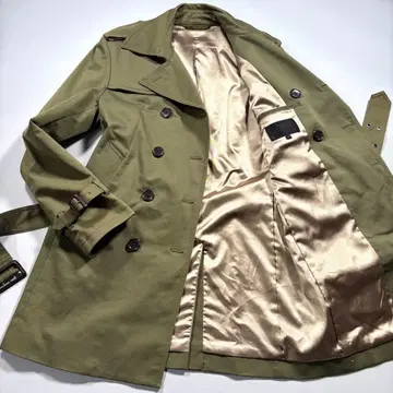 컨디션 최상 잭 로즈 더블 브레스트 트렌치코트 벨트 카키 안감