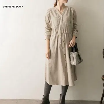 (956) 어반 리서치 코듀로이 원피스 노카라 베이지 프리