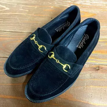 glabella 비트 로퍼 스웨이드풍 통굽 로퍼 블랙 금 M