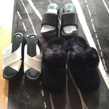 여성용 퍼 사봉 샌들 세트