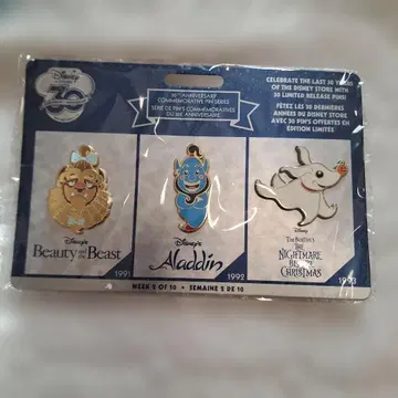 Disney 30주년 기념 핀 배지 3개 세트 야수, 지니, 제로