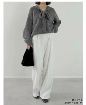 리디 더블 턱 컬러 와이드 팬츠 화이트 L 사이즈