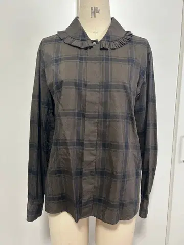 마가렛호웰 프릴 달린 옷깃 그레이 계열 체크 긴팔 셔츠