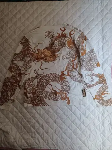 카라쿠리타마시 이키 L 용 자수 긴팔 티셔츠 남성용 화이트