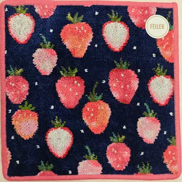 페이러 손수건 미사용 새상품 스트로베리 도트 네이비 x 라이트 와인