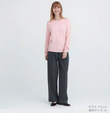 유니클로 3D 캐시미어 크루넥 스웨터 핑크 L