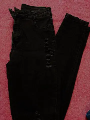 해외 브랜드 스키니진 블랙 데미지 스타일리시 Y2K