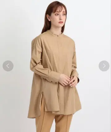 INDIVI 밴드 카라 블라우스 셔츠 베이지 05