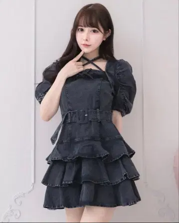 피움 pium 데님 원피스 티어드 프릴 미니 원피스