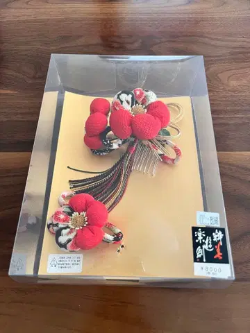 빨간 꽃 장식 일본 정통 의상 소품 헤어콤