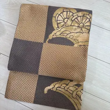 후쿠로 오비 바퀴와 구름 무늬 골드 컬러와 브라운