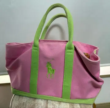 랄프 로렌 포니 토트백 핑크 x 그린 미디엄 사이즈