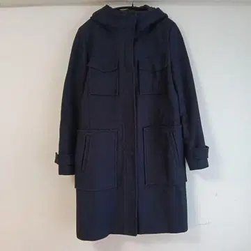 icb 네이비 후드 부착 롱 코트