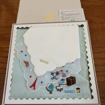 WAKO 자수 손수건 여행 테마 스카이블루 약 45cm