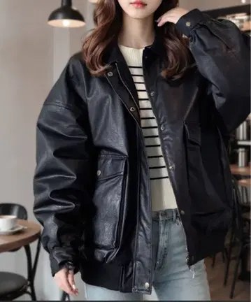 JAVA 인조 가죽 블루종