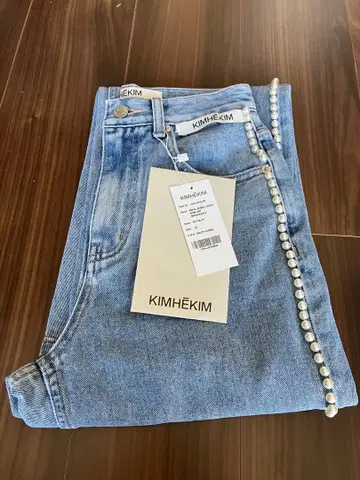 KIMHEKIM 펄 장식 하이웨스트 데님