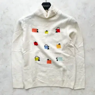 PIACONE 스웨터 하이넥 긴팔 골프 화이트 백 패턴 컬러풀