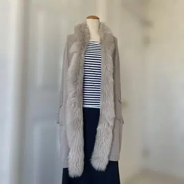 FABIANA FILIPPI 베이지 니트 롱 코트 퍼 포함