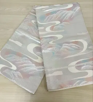 후쿠로 오비 실버 핑크 블루 구름 무늬