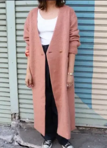 [TODAYFUL] 슬리버 니트 코트 롱 코트 핑크 36