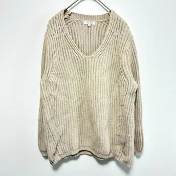 플라스테 니트 긴팔 면 혼방 베이지 V넥 스웨터 가을/겨울 코튼