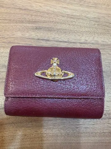 가죽 3단 폴더형 지갑 버건디