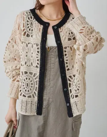 [ 새상품 ] 크로셰 뜨개질풍 미배색 가디건