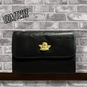 COMTESSE 가죽 천사 이단 접이식 블랙 지갑