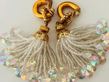 빈티지 비즈 태슬 귀찌 키라키라 빅 사이즈 골드 금장 장식