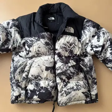 THE NORTH FACE 다운 자켓 화이트 블랙 산 패턴