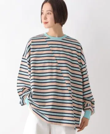 택 포함 미사용 새상품 LEPSIM 렙심 크레이지 멀티 보더 롱T