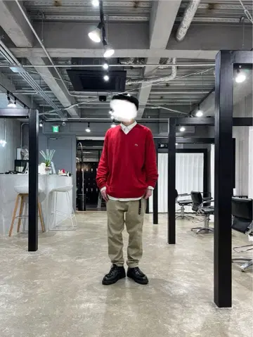 [ LACOSTE ] 라코스테 V넥 코튼 니트 스웨터 사이즈 8 빨간색