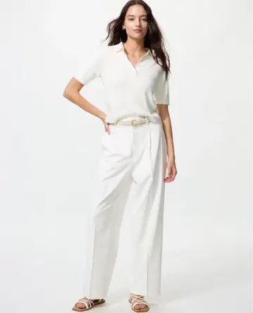 UNIQLO 유니클로 턱 와이드 팬츠 화이트 S 사이즈