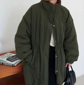 DISCOAT 충전솜 밀리터리 코트 다운 자켓 카키