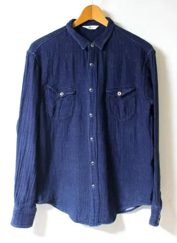 45rpm 더블 거즈 인디고 염색 긴팔 셔츠 3 네이비 나염