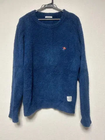 베이플로우 네이비 블루 플리스 스웨터 크루넥 타월 원단