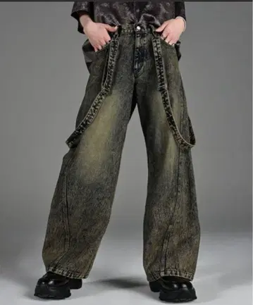 빈티지 메이크 커브 레그 3D 서스펜더 (탈부착 가능) 데님