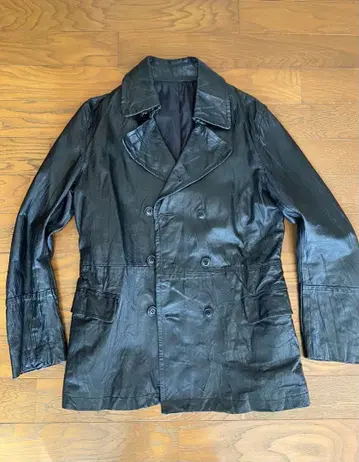 블랙 가죽 더블 브레스트