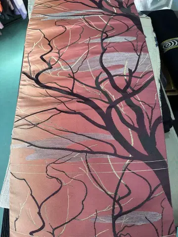 3314 핑크 나뭇가지 무늬 나고야 오비 길이 360cm 폭 30.5cm