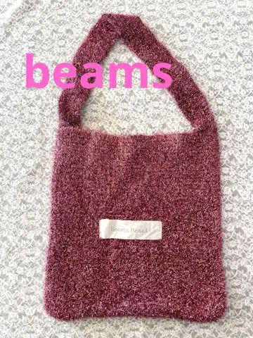 [ BEAMS BEAMS HEART ] 라메 니트백 핑크 토트백