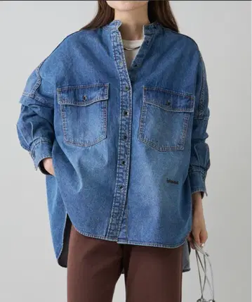 [PUAL CE CIN] 빈티지 스타일 데님 밴드 카라 셔츠