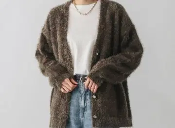 샤기 루즈 V넥 가디건